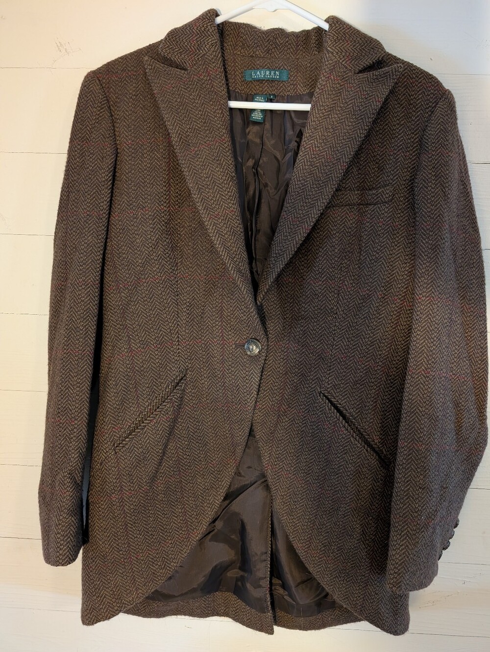 Lauren Ralph Lauren Brown Herringbone Sz 8 Ladies Tweed Wool Blazer
